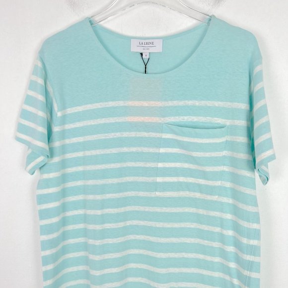 NWT La Ligne New Edie Knit Dress in Pale Blue Ivory Striped Casual Size Small S - Picture 3 of 11